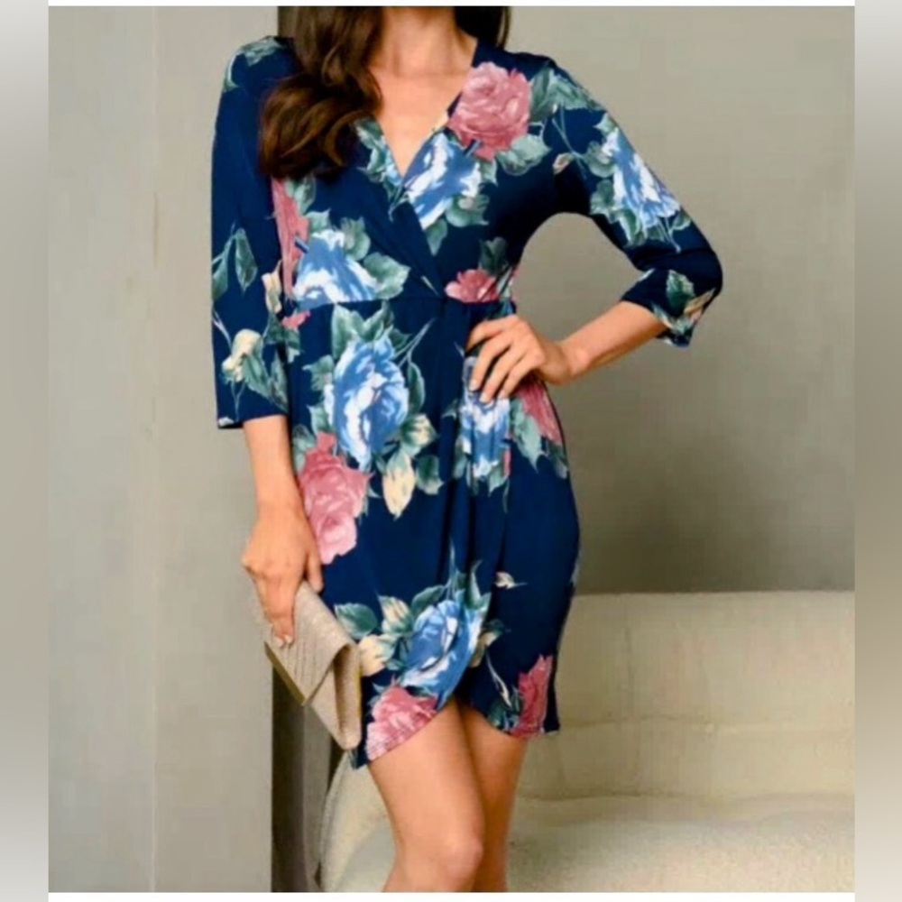 Floral Dress - Navy and Pink NWOT Large 10